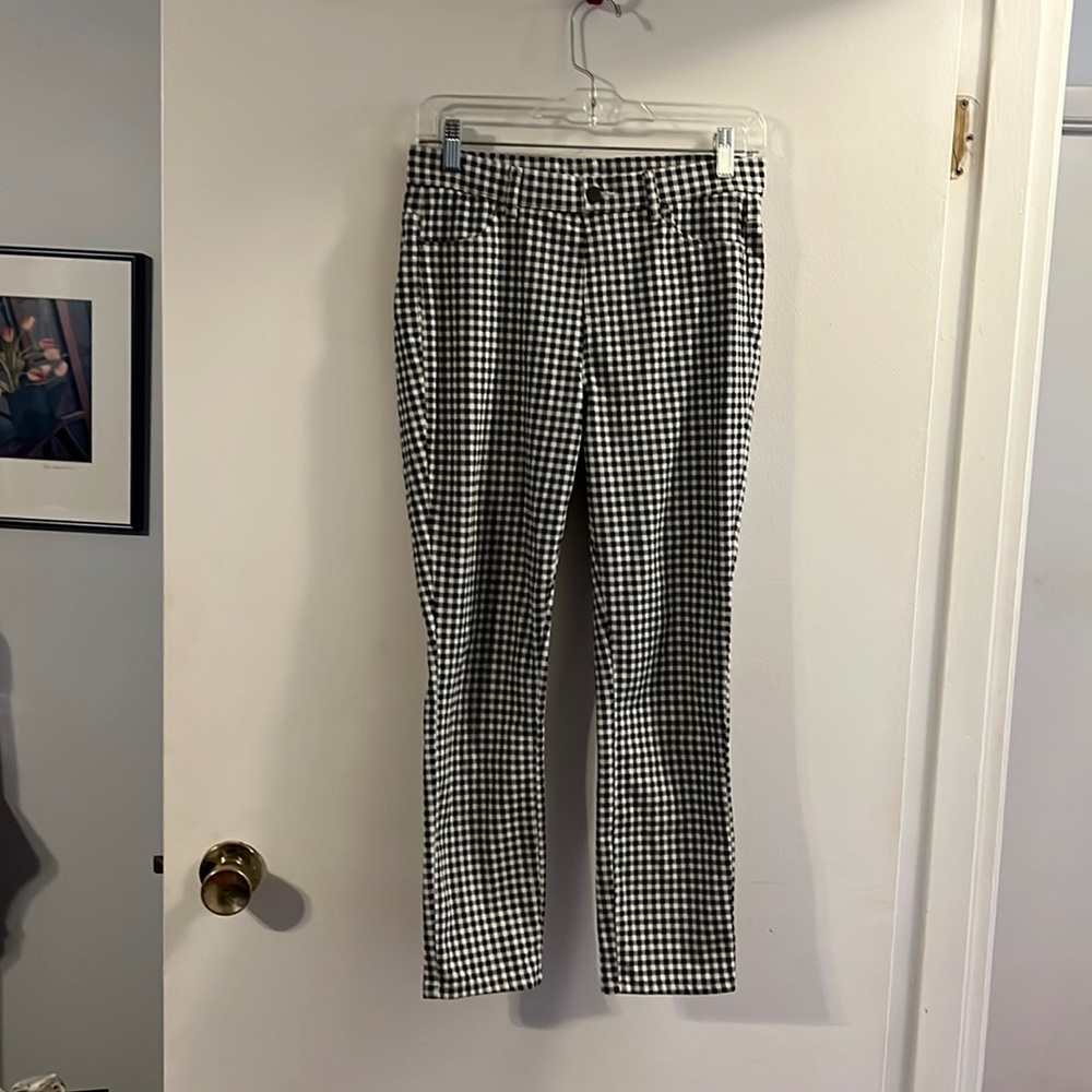 Uniqlo gingham check stretch pants.